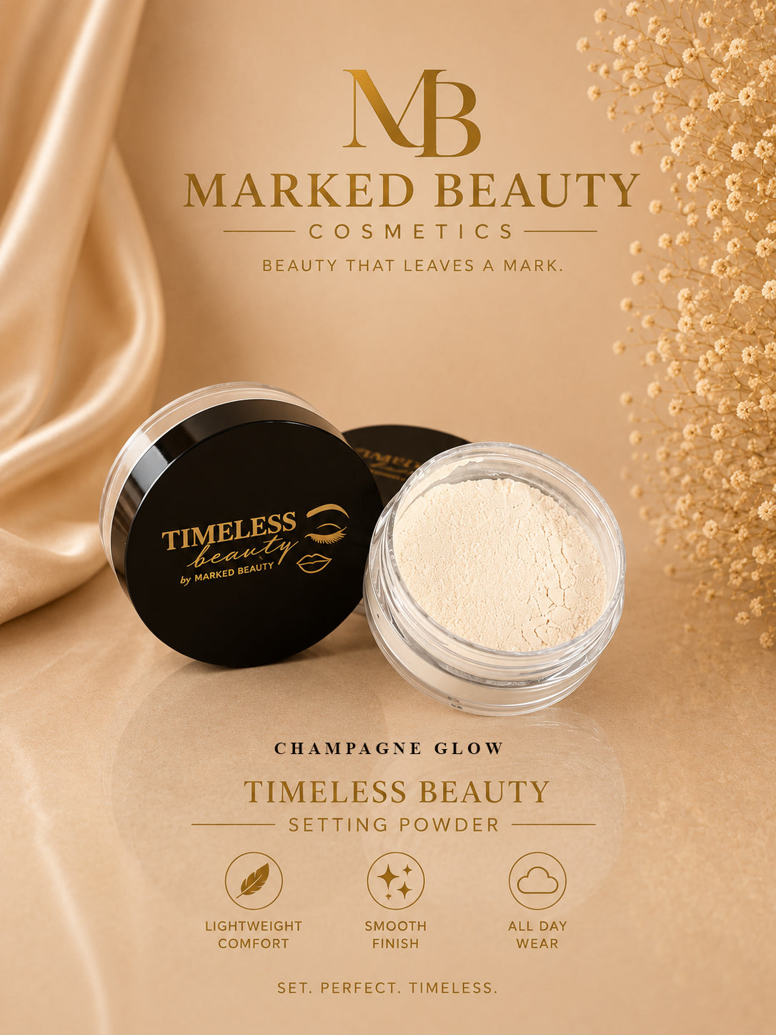 Timeless Beauty Setting Powder – Champagne Glow
Lightweight Loose Setting Powder | Brightening Finish | Soft-Focus Perfection