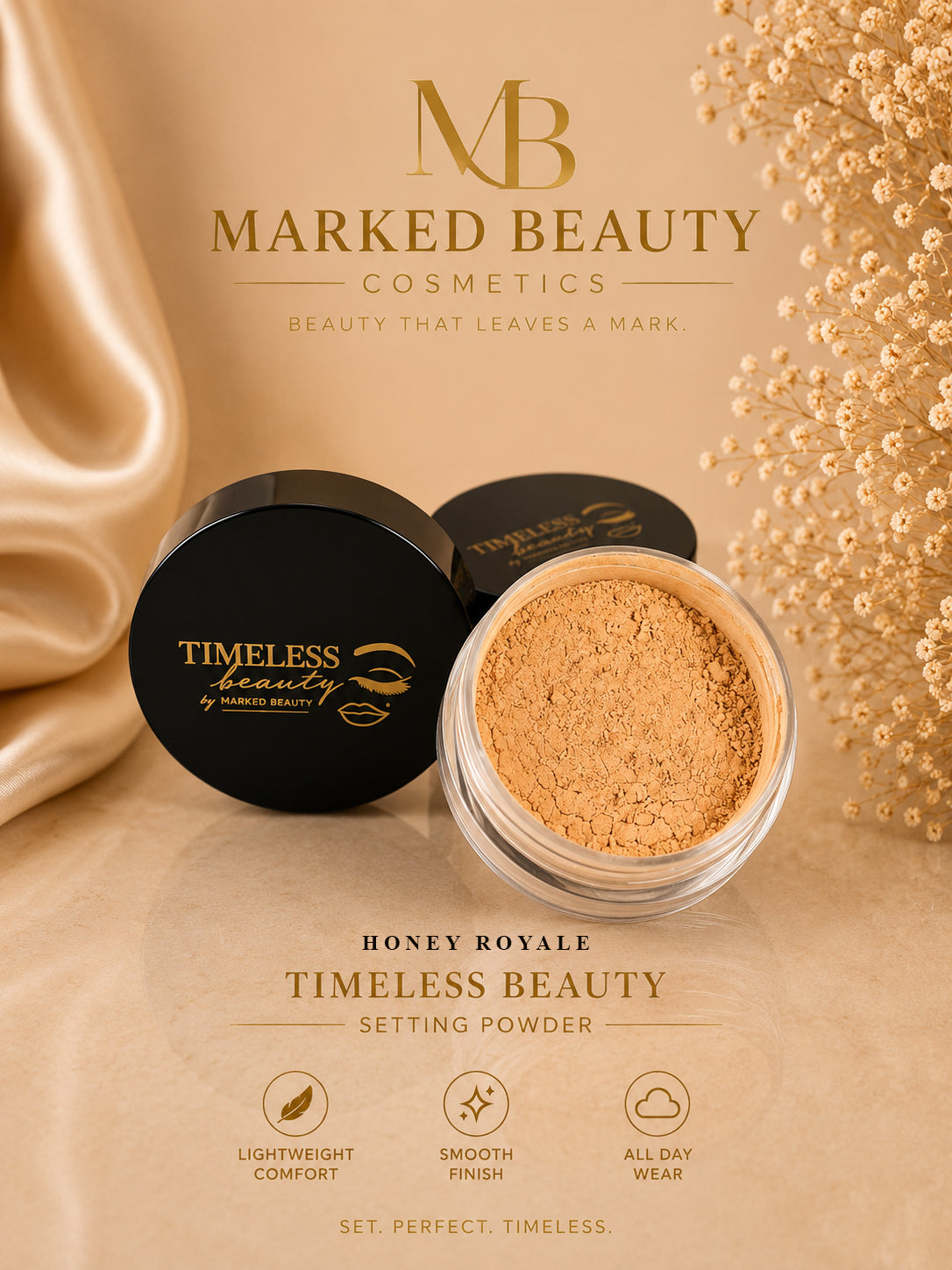 Timeless Beauty Setting Powder – Honey Royale
Lightweight Loose Setting Powder | Soft Matte Finish | Rich, Radiant Perfection